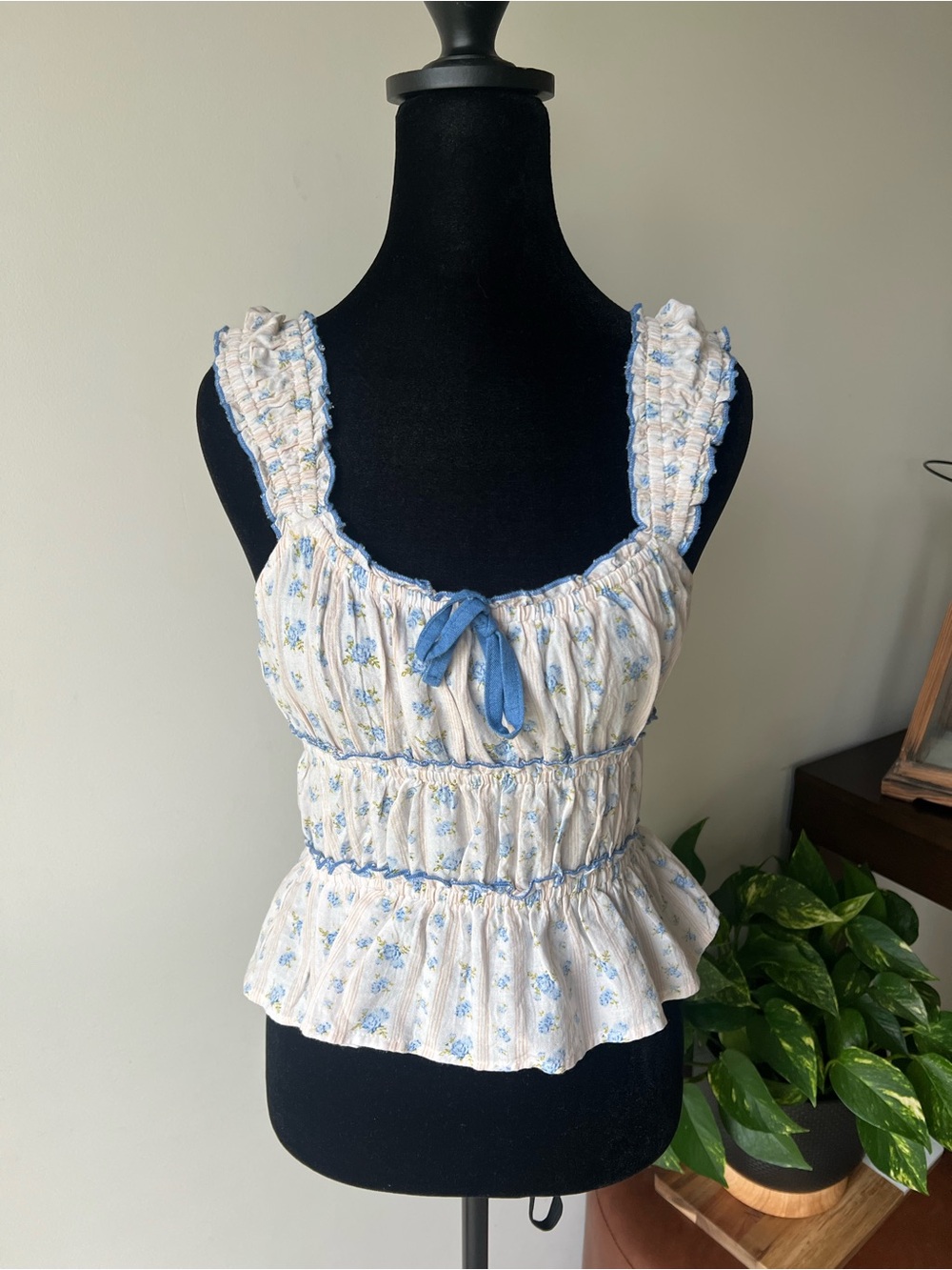 Sim & Sam Floral Tank Top with Blue Trim - Women